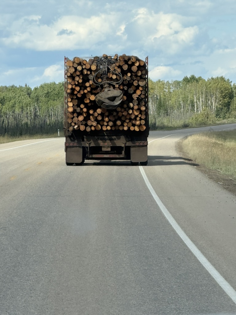 Loaded log truck hauling recovered fibre to market