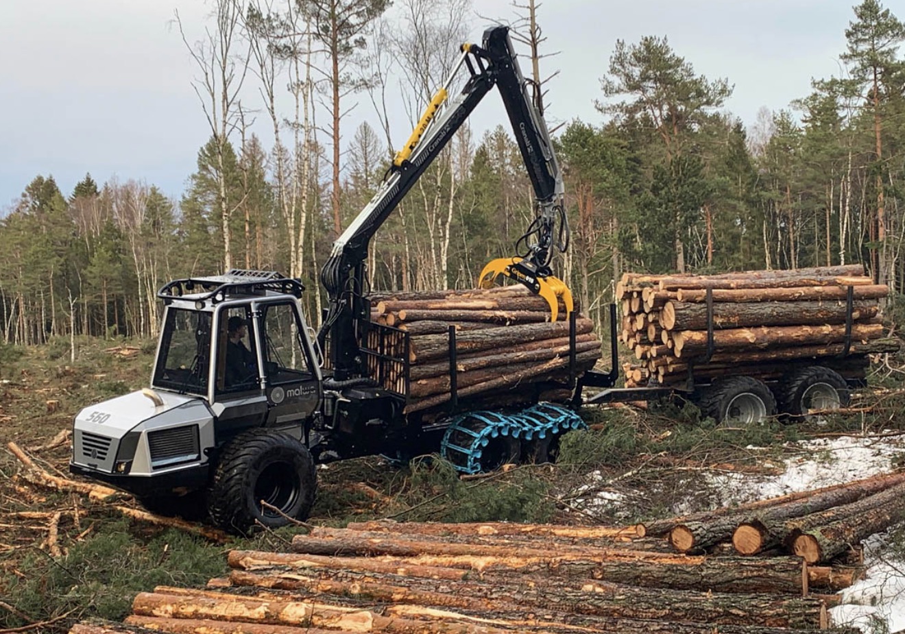 Malwa forwarder loading logs on a thinning block